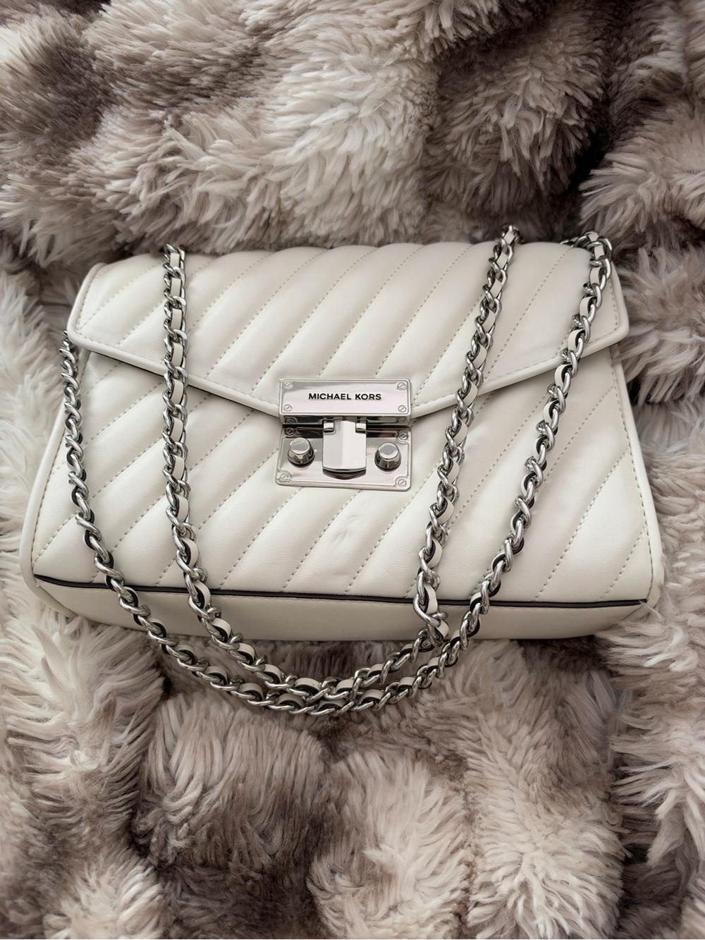 Michael Kors Cream Quilted Chain Crossbody Bag
